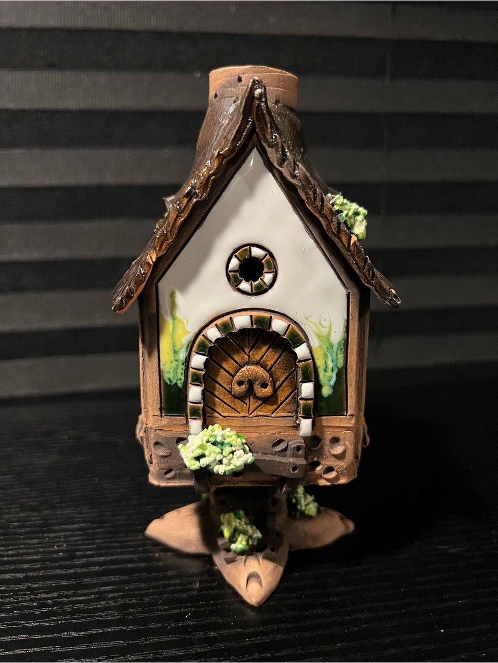 Handcrafted Brown & White Fairy House Candle Holder